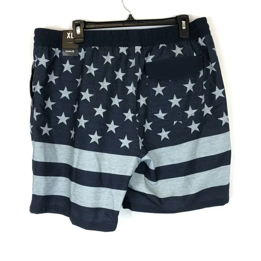 Hurley Men’s 18 Inch Blue Stars Stripes Board Shorts Size XL